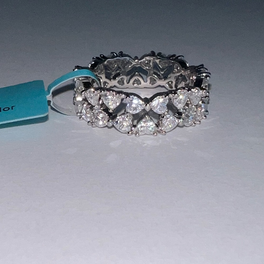 4.32 CTW 925 Sterling Silver Moissanite Eternity Band Ring Bow Hearts Size 8